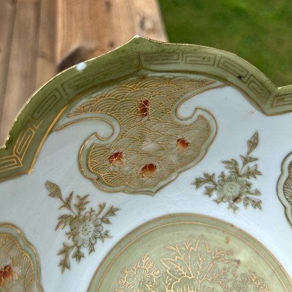 Decorative Bowl Andrea By Sadek Asian Design 3" X 5" Green Gold Trim Japan - Picture 9 of 10